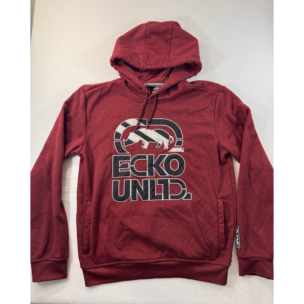 Ecko Unltd Mens Hoodie Red Small Rhino Casual Y2K Embroidered Logo EUC